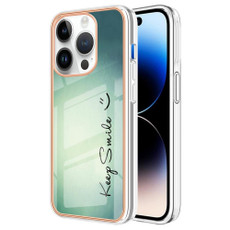 For iPhone 15 Pro Max Electroplating Marble Dual-side IMD Phone Case(Smile) For iPhone 15 Pro Max Electroplating Marble Dual-side IMD Phone Case(Smile)