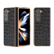 For Samsung Galaxy Z Fold5 Genuine Leather Ostrich Texture Series Nano Plating Phone Case(Black)