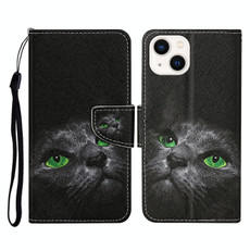 For iPhone 15 Plus 3D Colored Drawing Flip Leather Phone Case(Black Cat)