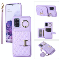 For Samsung Galaxy S20+ Horizontal Card Bag Ring Holder Phone Case with Dual Lanyard(Purple)
