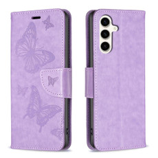 For Samsung Galaxy S23 FE 5G Embossing Two Butterflies Pattern Leather Phone Case(Purple)