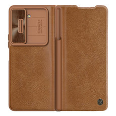 For Samsung Galaxy Z Fold5 NILLKIN QIN Series Pro Sliding Camera Cover Design Leather Phone Case(Brown)