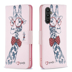 For Samsung Galaxy A25 5G Colored Drawing Pattern Leather Phone Case(Giraffe)