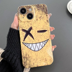 For iPhone 14 Painted Pattern Precise Hole PC Phone Case(Yellow Background Smiling)