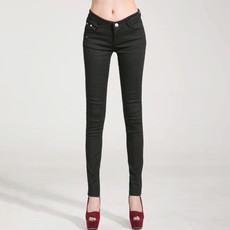 Mid-Waist Stretch Candy-Colored Tight Trousers Look-Sliming Jeans, Size: 29(Black)