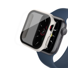 For Apple Watch 7 41mm Frosted PC + Anti-spy Tempered Film Integrated Watch Protective Case(Starlight Silver)