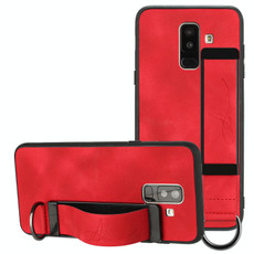 For Samsung Galaxy A6 Wristband Holder Leather Back Phone Case(Red)