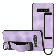 For Samsung Galaxy S10 Wristband Holder Leather Back Phone Case(Purple)
