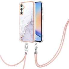For Samsung Galaxy A24 4G Electroplating Marble Dual-side IMD Phone Case with Lanyard(White 006)