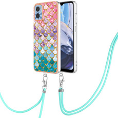 For Motorola Moto E22/E22i Electroplating IMD TPU Phone Case with Lanyard(Colorful Scales)