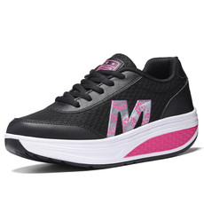 Womens Sneakers Thick Bottom Platform Shoes Mesh Breathable Rocker Shoes, Size: 41(Black)