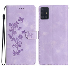 For Samsung Galaxy A71 4G Flower Butterfly Embossing Pattern Leather Phone Case(Purple)