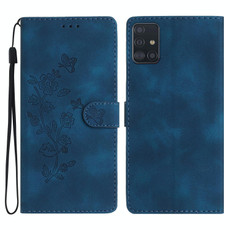For Samsung Galaxy A71 4G Flower Butterfly Embossing Pattern Leather Phone Case(Blue)