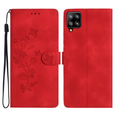 For Samsung Galaxy A22 4G Flower Butterfly Embossing Pattern Leather Phone Case(Red)