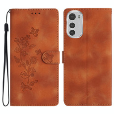 For Motorola Moto E32 Flower Butterfly Embossing Pattern Leather Phone Case(Brown) For Motorola Moto E32 Flower Butterfly Embossing Pattern Leather Phone Case(Brown)