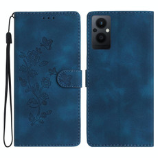 For OPPO Reno8 Lite 5G / Reno7 Z Flower Butterfly Embossing Pattern Leather Phone Case(Blue)