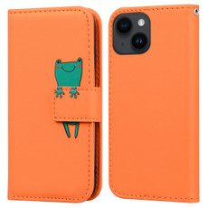 For iPhone 14 Cartoon Buckle Horizontal Flip Leather Phone Case(Orange)