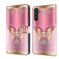 For Samsung Galaxy A34 5G Crystal 3D Shockproof Protective Leather Phone Case(Pink Bottom Butterfly)