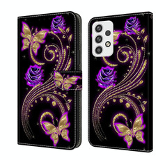 For Samsung Galaxy A23 5G Crystal 3D Shockproof Protective Leather Phone Case(Purple Flower Butterfly)