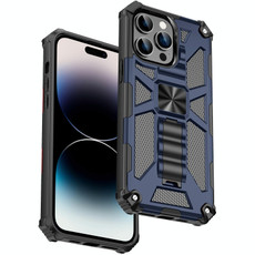 For iPhone 14 Pro Max Armor Shockproof TPU + PC Magnetic Protective Phone Case with Holder (Blue)