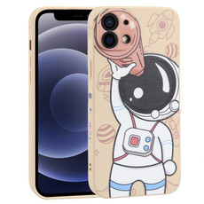 For iPhone 12 mini Spaceman Binoculars Phone Case(Beige and Pink)