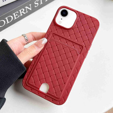 For iPhone XR Weave Texture Card Slot Skin Feel Phone Case with Push Card Hole(Red)