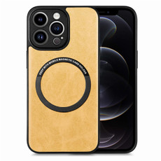 For iPhone 12 Pro Solid Color Leather Skin Back Cover Phone Case(Yellow)