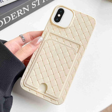 For iPhone XS / X Weave Texture Card Slot Skin Feel Phone Case with Push Card Hole(White)