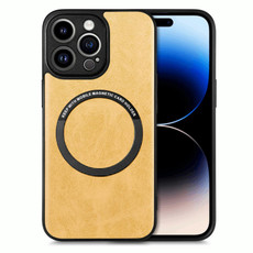 For iPhone 14 Pro Solid Color Leather Skin Back Cover Phone Case(Yellow)