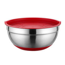 20cm With Colorful Silicone Bottom & Lid Salad Bowl Stainless Steel Thickened Basin(Color Random Delivery)