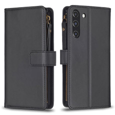 For Samsung Galaxy S21 FE 5G 9 Card Slots Zipper Wallet Leather Flip Phone Case(Black)
