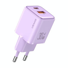 USAMS US-CC189 PD 30W USB+USB-C/Type-C Dual Port Electroplating Charger, EU Plug(Purple)