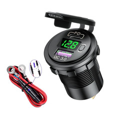 12V Modified Car USB Charger With Voltage Display PD QC3.0 Socket(With 60cm Line Green Light) 12V Modified Car USB Charger With Voltage Display PD QC3.0 Socket(With 60cm Line Green Light)