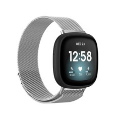For Fitbit  Versa 4 Milanese Magnetic Metal Weave Watchband(Silver) For Fitbit  Versa 4 Milanese Magnetic Metal Weave Watchband(Silver)