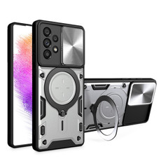 For Samsung Galaxy A73 5G CD Texture Sliding Camshield Magnetic Holder Phone Case(Silver)
