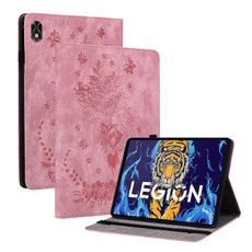 For Lenovo Legion Y700 Butterfly Rose Embossed Leather Tablet Case(Pink) For Lenovo Legion Y700 Butterfly Rose Embossed Leather Tablet Case(Pink)