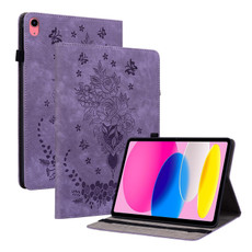 For iPad 10th Gen 10.9 2022 Butterfly Rose Embossed Leather Tablet Case(Purple)