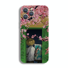 For iPhone 14 Precise Hole Oil Painting Pattern PC Phone Case(Peach Blossom)