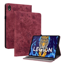 For Lenovo Legion Y700 Butterfly Rose Embossed Leather Tablet Case(Red) For Lenovo Legion Y700 Butterfly Rose Embossed Leather Tablet Case(Red)