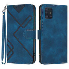 For Samsung Galaxy A71 4G Line Pattern Skin Feel Leather Phone Case(Royal Blue)