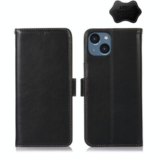 For iPhone 14 Crazy Horse Top Layer Cowhide Leather Phone Case (Black)
