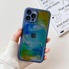 For iPhone 12 Pro Oil Painting Electroplating TPU Phone Case(Blue)