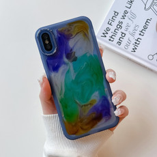For iPhone X / XS Oil Painting Electroplating TPU Phone Case(Blue)