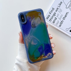 For iPhone XS Max Oil Painting Electroplating TPU Phone Case(Blue)