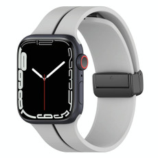 Two Color Folding Buckle Silicone Watch Band For Apple Watch 6 44mm(Light Grey+Black)