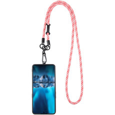 Adjustable Universal Phone Lanyard with Detachable Clip(Red + White)