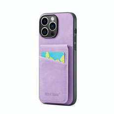 For iPhone 14 Pro Max Fierre Shann Crazy Horse Card Holder Back Cover PU Phone Case(Purple) For iPhone 14 Pro Max Fierre Shann Crazy Horse Card Holder Back Cover PU Phone Case(Purple)