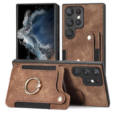 For Samsung Galaxy S22 Ultra 5G Retro Skin-feel Ring Multi-card Wallet Phone Case(Brown)