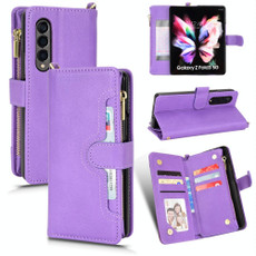 For Samsung Galaxy Z Fold3 5G Litchi Texture Zipper Leather Phone Case(Purple)