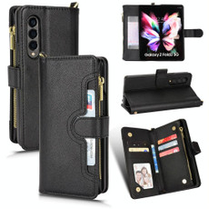 For Samsung Galaxy Z Fold3 5G Litchi Texture Zipper Leather Phone Case(Black)